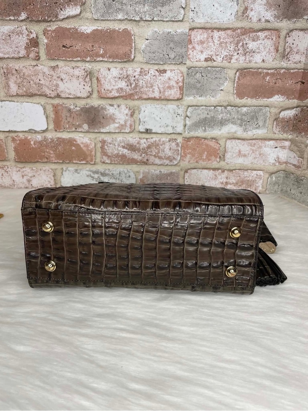 Brahmin Brown Croc-Embossed Leather Tote Bag with Tassel Charm - Picture 8 of 14